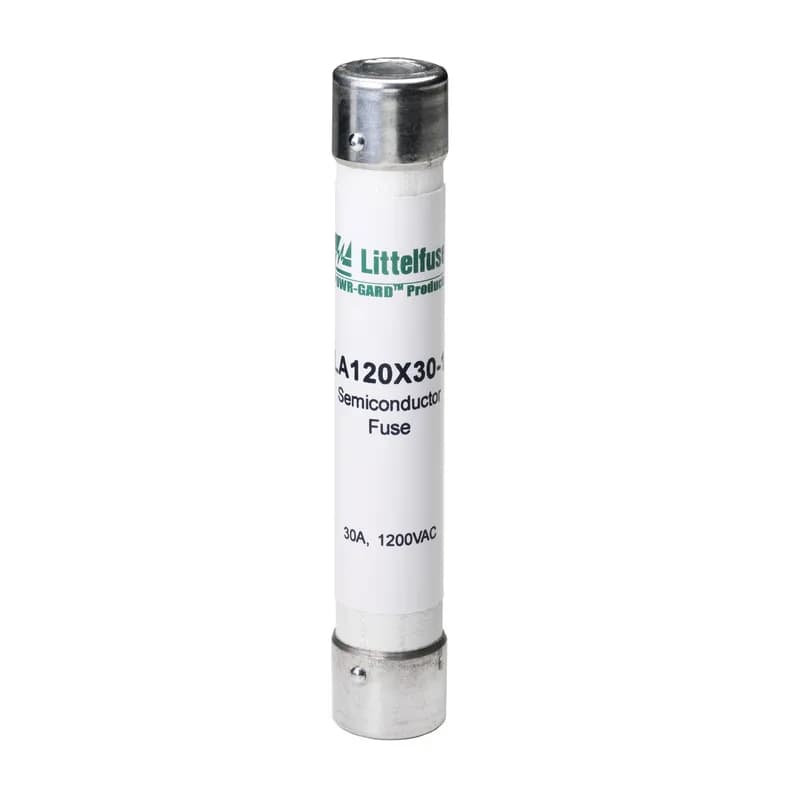 Littelfuse LA120X semiconductor protection fuses, rated ½ through 30A, 1200 VAC are popular for use in traction drive auxiliary circuits and similar applications. LA120X fuses are also suitable for use on 1000VDC auxiliary circuits with low time constants. Features: 1000 Volt DC rating for a wide range of circuits. Compact size fits in where competitive sizes will not fit. Applications: Protection of traction drive auxiliary circuits, etc.