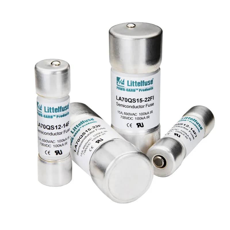 Littelfuse LA70QS10-14FI - Littelfuse French Cylindrical style semiconductor fuses are an extension to the LA70QS series. They offer a solid-fill design with high interrupting ratings and an optional striker for visual or remote blown fuse indication. The international 14 x 51mm and 22 x 58mm sizes are accepted worldwide.