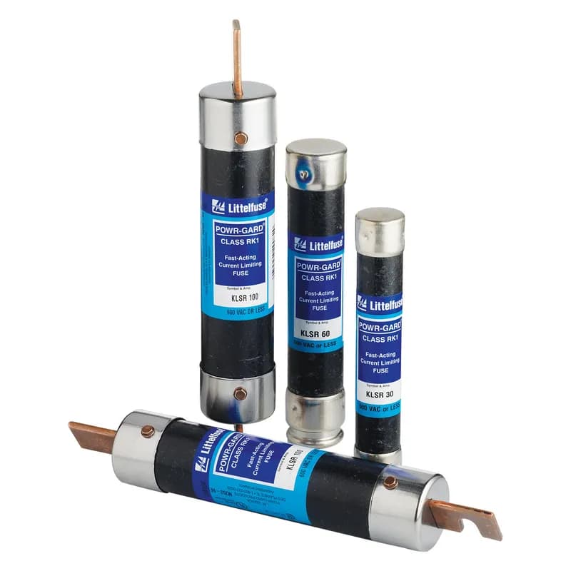 KLNR/KLSR series RK1 fast-acting fuses were the earliest type of current-limiting fuse developed. Their single-element, silver link design enables them to provide fast-acting overload and short-circuit protection. When used to protect inductive loads such as motors, solenoids, and transformers, KLNR/KLSR series fuses must be greatly oversized to prevent opening the fuses on harmless inrush currents. In such applications, KLNR/KLSR series fuses may only provide short-circuit protection. We recommend using POWR-PRO™ LLNRK/LLSRK series RK1, dual-element, time-delay fuses in all new applications requiring the current-limiting ability of UL Class RK1 fast-acting fuses, or in existing applications where fast-acting RK1 or RK5 fuses have been opening on harmless system surges such as motor starting currents.