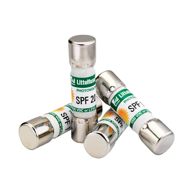 The SPF Solar Protection Fuse series has been specifically designed for the protection of photovoltaic (PV) systems. This family of Midget style fuses (10 x 38 mm) can safely protect PV modules and conductors from reverseovercurrent conditions. As PV systems have grown in size, so have the corresponding voltage requirements. This increase in system voltage has typically been intended to minimize power loss associated with long conductor runs. Standard circuit protection devices are not designed to completely protect photovoltaic panels. However, the SPF series is UL Listed to safely interrupt faulted circuits up to this demanding voltage level. Littelfuse offers multiple ampere ratings to match specific requirements in a variety of applications.