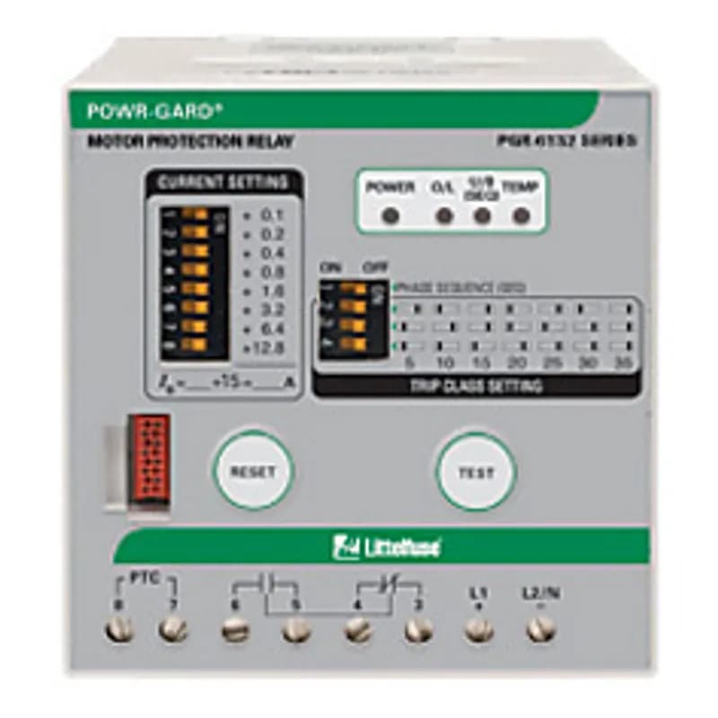 MOTOR RELAY, 40A BUILT-IN CTS, 240VAC. The PGR-6130 Electronic Overload Relay provides protection for small three-phase motors up to 1,000 Vac. Integrated CTs are for currents up to 90 A and external CTs can be used for currents above 90 A. The protective functions include overload, overtemperature, phase imbalance, phase loss, and phase sequence.
