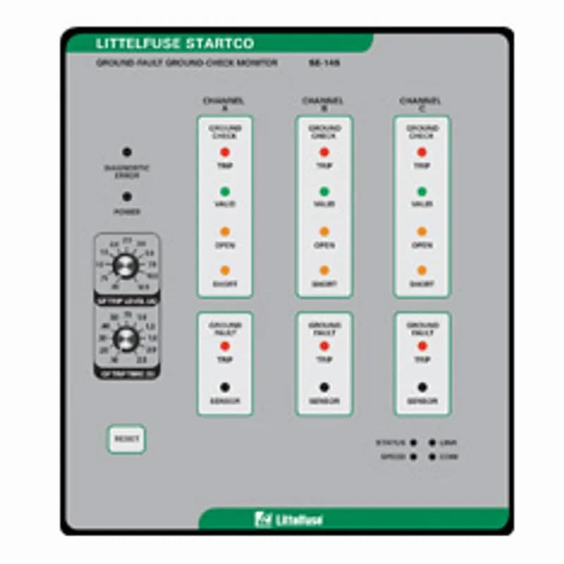 Littelfuse SE-145-00-00 - 3 Channel GF-GC Monitor. The SE-145 is a three-channel, microprocessor-based, combination ground-wire monitor and ground-fault relay for resistance-grounded or solidly grounded systems. It continuously monitors the integrity of the ground wire to protect portable equipment from hazardous voltages caused by ground faults. The SE-145 is designed for use on three-way splitter box applications. COMPUTER TO RELAY CONNECTION: Connect the SE-145 to the network using a standard Ethernet patch cable. Use of a crossover cable to connect the SE-145 directly to the computer running SE-MON-GFGC is not recommended. A typical router will assign an IP address to all connected computers that are using DHCP. The SE-145 does not support the use of DHCP. If the SE-145 is being set-up for first time, it is recommended to only have one SE-145 connected to the network to prevent communication errors.