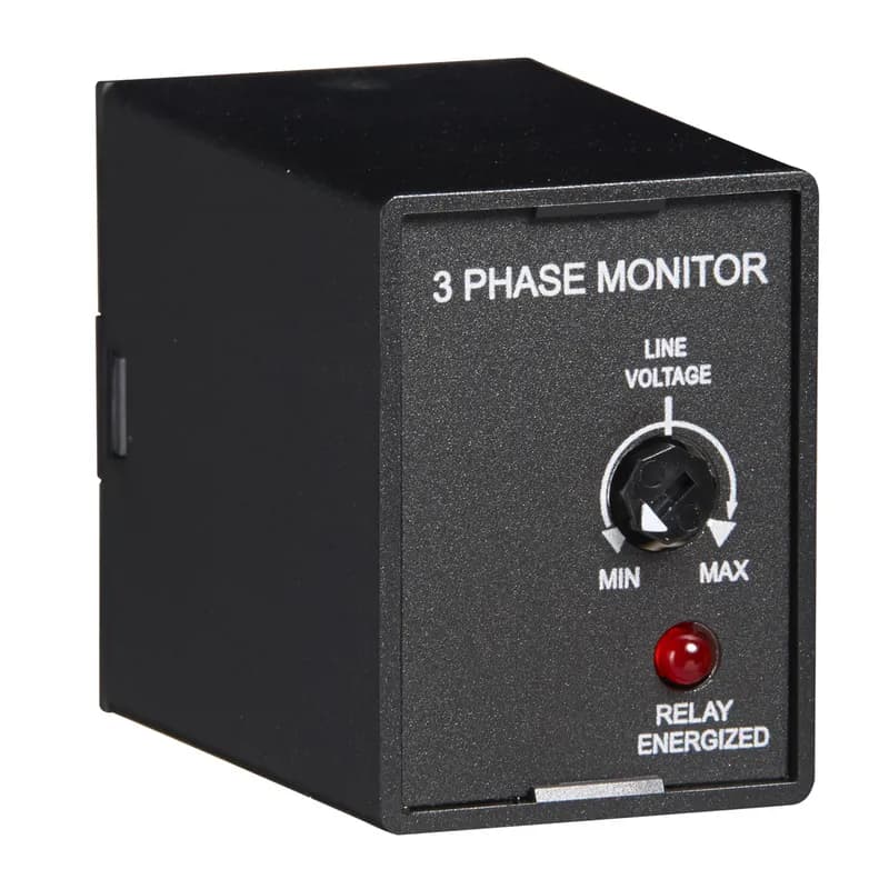 The PLR Series provides a cost effective means of preventing 3-phase motor startup during adverse voltage conditions. Proper A-B-C sequence must occur in order for the PLR’s output contacts to energize. In addition, the relay will not energize when an undervoltage or phase loss condition is present. The PLR protects a motor against undervoltage operation. The adjustment knob sets the undervoltage trip point. Operation: The output relay is energized and the LED glows when all voltages are acceptable and the phase sequence is correct. Undervoltage must be sensed for a continuous dropout delay period before the relay de-energizes. Reset is automatic upon correction of the fault condition. The output relay will not energize if a fault condition is sensed as power is applied.