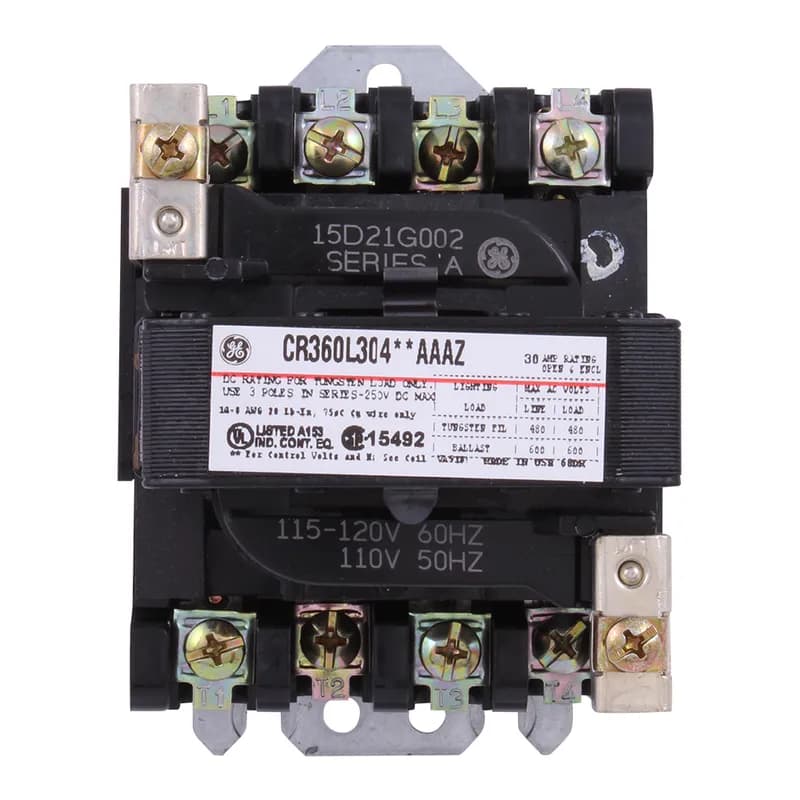 ABB - Electrification CR360L30402AAAZ - Lighting Contactors, Electrically Held, Number of Poles: 4, Contact Configuration: 4 Normally Open, Contact Current Ratings: 30 Amp, Contact Voltage Ratings: 600 VAC, Coil Rating: 120 VAC, Enclosure Type: Open Type, Dimensions: 4.50 Height x 3.81 Depth x 3.06 Width Inch