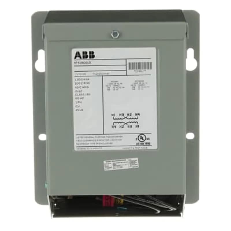 ABB's QB single phase transformers feature encapsulated core and coils in a NEMA 3R nonventilated weatherproof enclosure. Knock outs provided on back and bottom. Mounting holes on side for easy access. Wiring compartment includes ground stud.