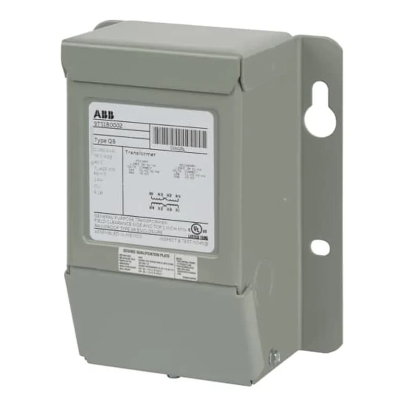 ABB's QB single phase transformers feature encapsulated core and coils in a NEMA 3R nonventilated weatherproof enclosure. Knock outs provided on back and bottom. Mounting holes on side for easy access. Wiring compartment includes ground stud.
