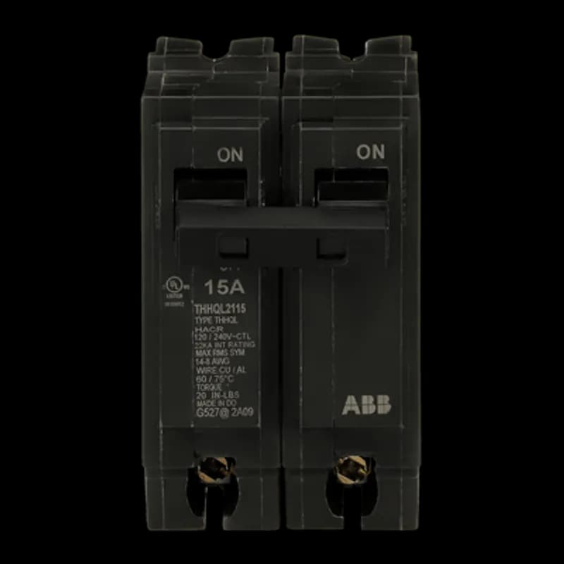 Q line circuit breakers are one-inch wide per pole, compact, thermal-magnetic devices designed for residential and commercial applications. The QL breakers are plug-in versions of the Q Line used for connection to load centers and lighting panels. All Q Line circuit breakers feature Quick-make / Quick-break mechanisms, common trip bars, and easy to spot trip indication to ensure safety and reliability. Q Line breakers are available in 1, 2, and 3 pole versions, can be ordered with auxiliary contact and shunt trip accessories, and can be ordered for use in HID applications. 2115 Amps 15 A