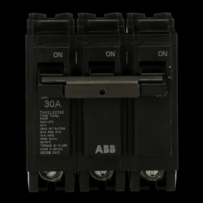 ABB - Electrification THHQL32030 - Q line circuit breakers are one-inch wide per pole, compact, thermal-magnetic devices designed for residential and commercial applications. The QL breakers are plug-in versions of the Q Line used for connection to load centers and lighting panels. All Q Line circuit breakers feature Quick-make / Quick-break mechanisms, common trip bars, and easy to spot trip indication to ensure safety and reliability. Q Line breakers are available in 1, 2, and 3 pole versions, can be ordered with auxiliary contact and shunt trip accessories, and can be ordered for use in HID applications. 2030 Amps 30 A