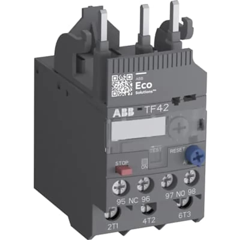 The TF42-0.17 thermal overload relay is an economic electromechanical protection device for the main circuit. It offers reliable and fast protection for motors in the event of overload or phase failure. The device has trip class 10. Further features are the temperature compensation, trip contact (NC), signal contact (NO), automatic- or manual reset selectable, trip-free mechanism, STOP function and a trip indication. The overload relays are connected directly to the block contactors. Single mounting kits are available as accessory.