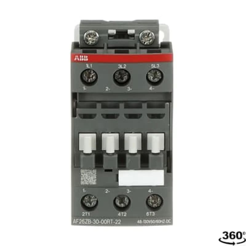 AF26ZB..RT 3-pole contactors comply with the latest railway rolling stock standards and allow installation in passengers or driver cabins for trains frequently operating tunnels or undergrounds. They are mainly used for controlling 3-phase motors and power circuits up to 690 V AC and 220 V DC. Improve the compactness of the installations thanks to reduced dimension and side-by-side mounting requiring less 15% width (without spacing) from -40 °C up to +70 °C. Meet all main rollling stocks standards: IEC 60947-4-1, IEC 60947-5-1, IEC 60077-1/-2 and applicable parts of EN 50155 standards, shocks and vibration withstand conforming to IEC 61373 cat. 1, class B. Reach the highest levels in fire and smoke behaviour with compliance to European standard EN 45545-2 (HL2, HL3 hazard levels) in group mounting Reduce train energy with lighter devices and requiring 68% less coil energy consumption in operation. Electronic coil interface handling large DC voltage fluctuation voltage, including several Uc DC control voltages used for battery supply and accepting sinusoïdal AC 50/60 Hz control supplies included inside Ucmin.... Ucmax voltage range. Max permitted AC 50/60 Hz control voltage must not be exceeded (see technical data). Wide range of auxiliary contact blocks for front and side mounting.