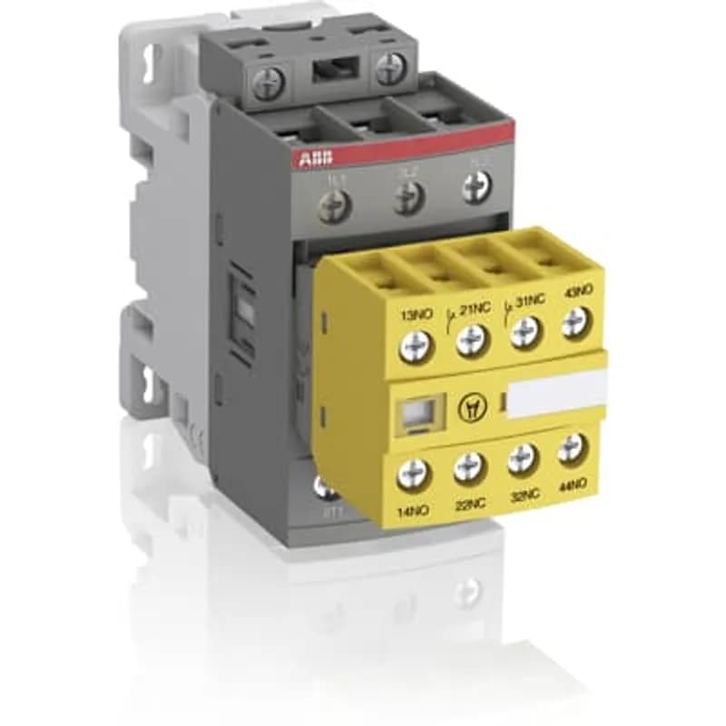 AFS09 ... AFS38 contactors are designed for machine safety applications. They are delivered with fixed front-mounted auxiliary contact blocks making them ideal for monitoring and controlling circuits. Mechanically linked and mirror contacts make your system safer. - control circuit with electronic coil interface: - 24...60 V AC, 20...60 V DC and 100...250 V AC / DC operated accepting a wide control voltage range - reduced panel energy consumption - mirror and mechanically linked contacts, with front marked symbol acc. to IEC60947-5-1, always guaranteeing the right contactor status - front-mounted auxiliary contact block: - permanently fixed - protective cover to prevent manual operation - yellow housing for easy identification - minimum switching capacity 12 V / 3 mA, with a failure rate 10-7 acc. to IEC 60947-5-4 - built-in surge suppression