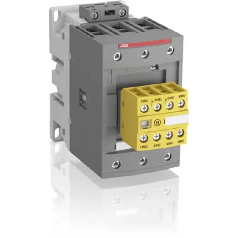 AFS40 ... AFS96 contactors are designed for machine safety applications. They are delivered with fixed front-mounted auxiliary contact blocks making them ideal for monitoring and controlling circuits. Mechanically linked and mirror contacts make your system safer. - control circuit with electronic coil interface: - 24...60 V AC, 20...60 V DC and 100...250 V AC / DC operated accepting a wide control voltage range - reduced panel energy consumption - mirror and mechanically linked contacts, with front marked symbol acc. to IEC60947-5-1, always guaranteeing the right contactor status - front-mounted auxiliary contact block: - permanently fixed - protective cover to prevent manual operation - yellow housing for easy identification - minimum switching capacity 12 V / 3 mA, with a failure rate 10-7 acc. to IEC 60947-5-4 - built-in surge suppression