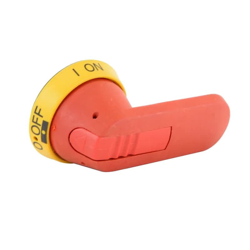 IP65, NEMA 1, 3R, 12, padlockable with three padlocks in OFF-position, door interlock in ON- position. Screw fixing from the back side of the handle. No screws on the front ensures double insulation. The type and the ordering numbers are for one piece, red-yellow.