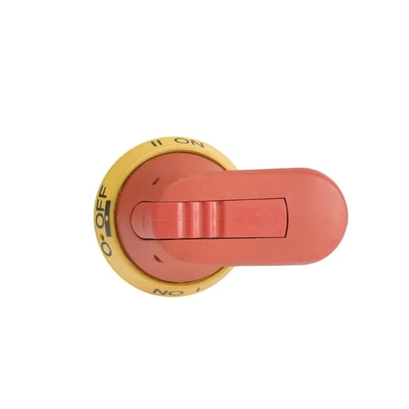 IP65, NEMA 1, 3R, 12, 4X, padlockable with three padlocks in OFF-position, door interlock in ON-position. Screw fixing from the back side of the handle. No screws on the front ensures double insulation. The type and the ordering numbers are for one piece, colour red-yellow.