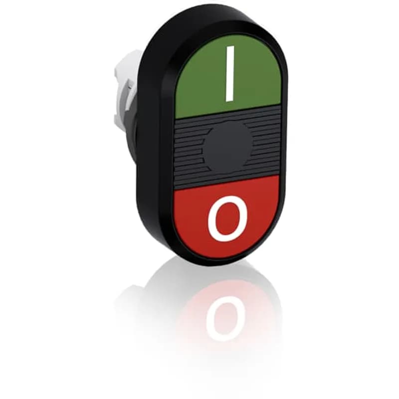 Modular Double Pushbutton - Momentary - Flush/Flush - Green/Red Actuator, Black Indicator - NonIlluminated - No contact block - Lower Button: O - Upper Button: I