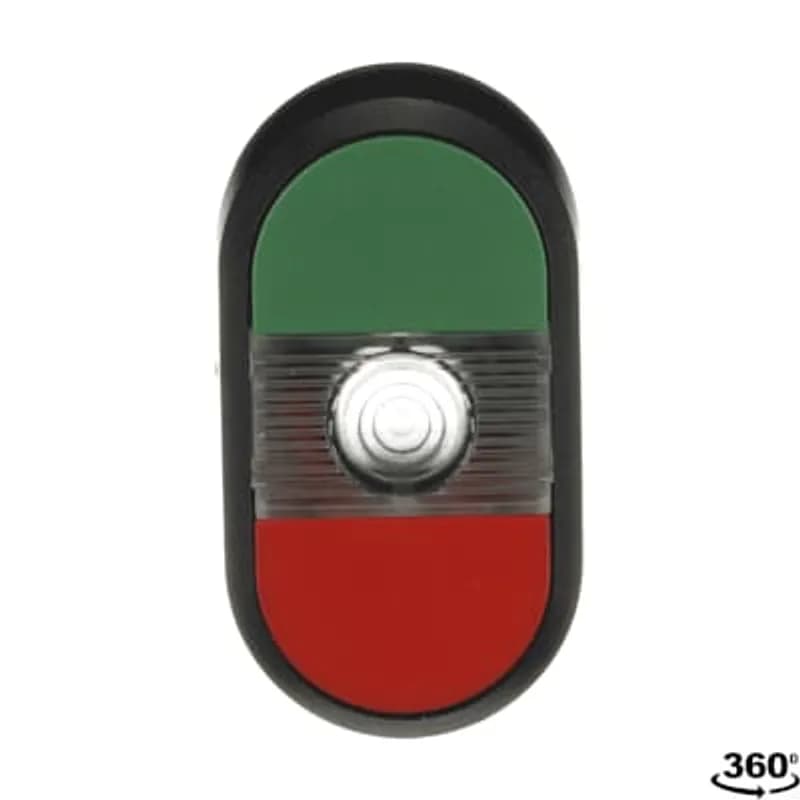Modular Double Pushbutton - Momentary - Flush/Flush - Green/Red Actuator, Clear Indicator - Illuminated - No contact block - Lower Button: No text - Upper Button: No text