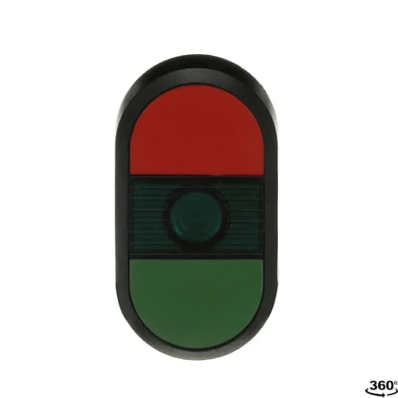 Modular Double Pushbutton - Momentary - Flush/Flush - Green/Red Actuator, Green Indicator - Illuminated - No contact block - Lower Button: No text - Upper Button: No text