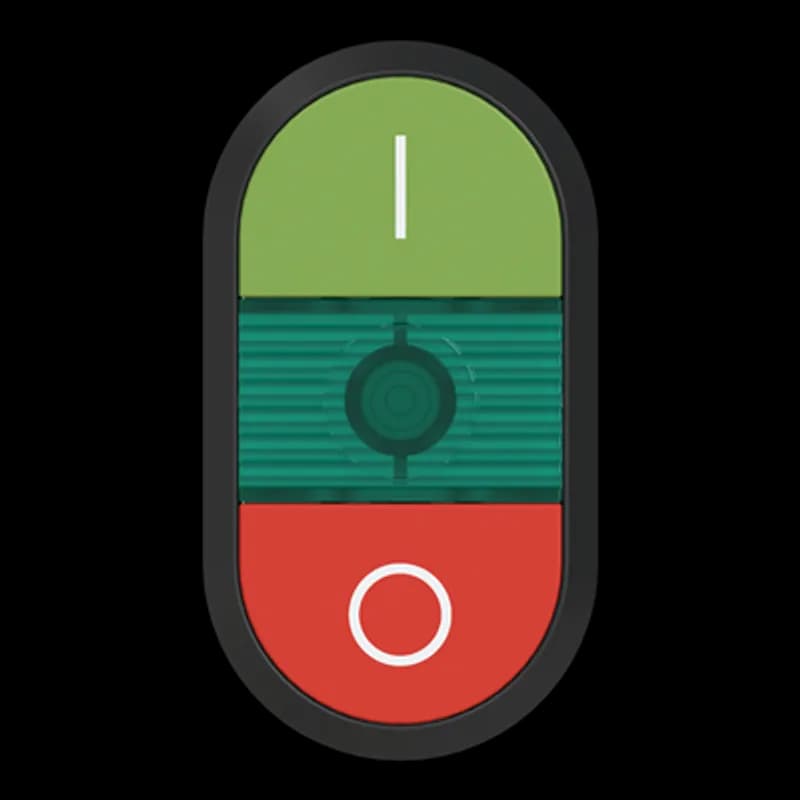 Modular Double Pushbutton - Momentary - Flush/Flush - Green/Red Actuator, Green Indicator - Illuminated - No contact block - Lower Button: O - Upper Button: I