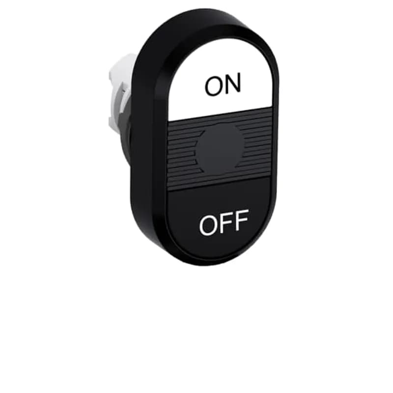 Modular Double Pushbutton - Momentary - Flush/Flush - White/Black Actuator, Black Indicator - NonIlluminated - No contact block - Lower Button: OFF - Upper Button: ON