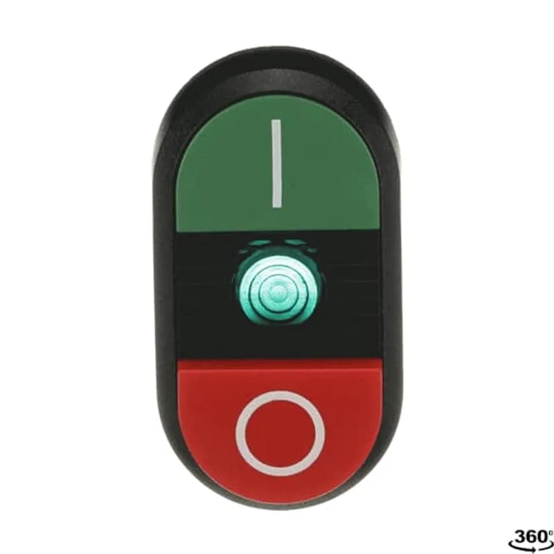 Modular Double Pushbutton - Momentary - Flush/Extended - Green/Red Actuator, Green Indicator - Illuminated - No contact block - Lower Button: O - Upper Button: I