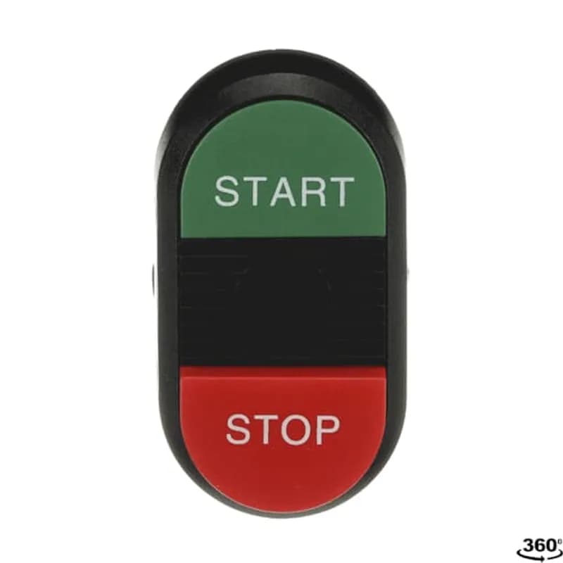 Modular Double Pushbutton - Momentary - Flush/Extended - Green/Red Actuator, Black Indicator - NonIlluminated - No contact block - Lower Button: STOP - Upper Button: START