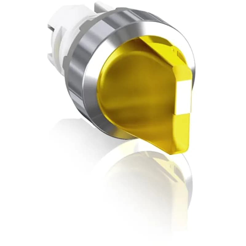 Modular Selector Switch - 3-Pos Momentary, spring return from A and C to B - Short handle - Yellow - Illuminated - Chrome plastic - No contact block