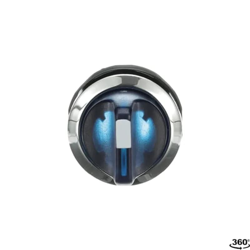 Modular Selector Switch - 3-Pos Momentary, spring return from A and C to B - Short handle - Blue - Illuminated - Chrome metal - No contact block