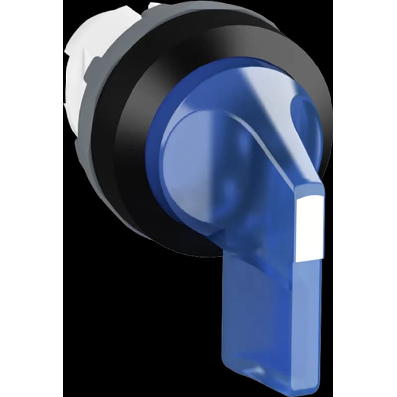 Modular Selector Switch - 3-Pos Momentary, spring return from A and C to B - Long handle - Blue - Illuminated - Black plastic - No contact block