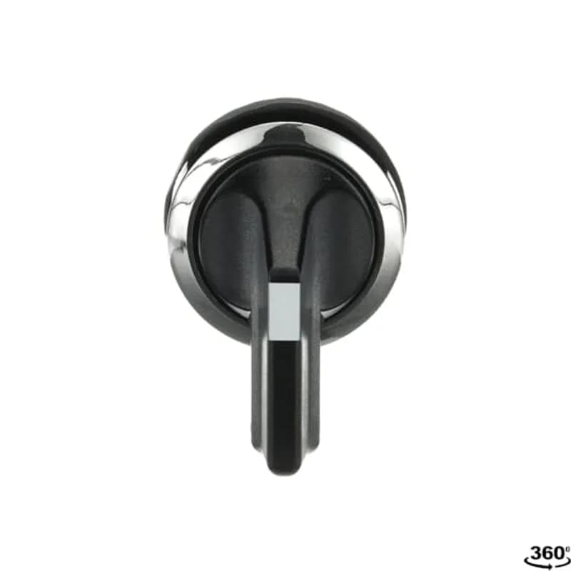 Modular Selector Switch - 3-Pos Momentary, spring return from A and C to B - Long handle - Black - Non-illuminated - Chrome metal - No contact block