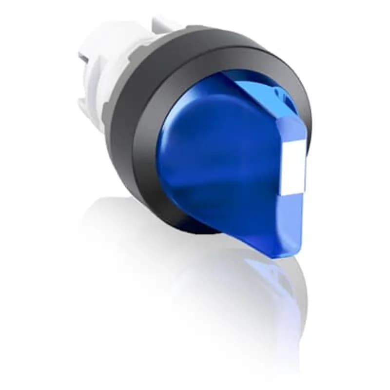 Modular Selector Switch - 3-Pos Maintained/Momentary, B and C fixed, spring return from A to B - Short handle - Blue - Illuminated - Black plastic - No contact block