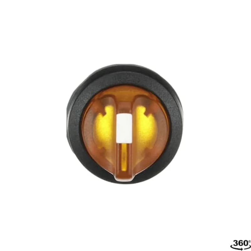 Modular Selector Switch - 3-Pos Maintained/Momentary, B and C fixed, spring return from A to B - Short handle - Yellow - Illuminated - Black plastic - No contact block