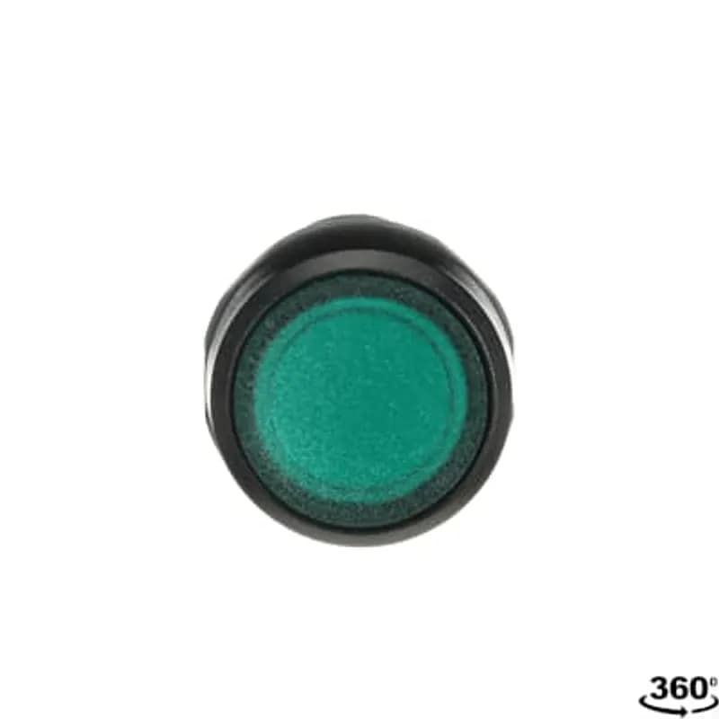 Compact Pushbutton - Maintained - Flush - Green - Illuminated - Black plastic - 1NO