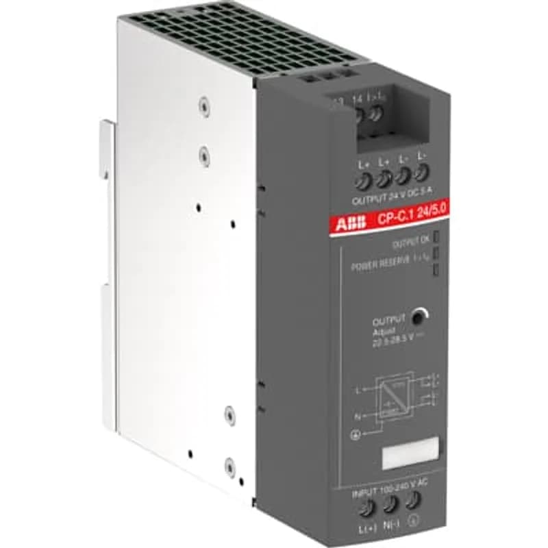 The CP-C.1 24/5.0 is a power supply from the CP-C.1 range. The primary switch mode power supply offers a wide range input of 85-264 V AC and 90-300 V DC, rated input voltage is 110-240 V AC. The rated output power is 120 W, rated output current is 5 A at an output voltage of 24 V DC. The output voltage is adjustable within a range of 22.5 to 28.5 V DC. The power supply provides a U/I output characteristic with a power reserve of up to 50 % and allows parallel operation to increase capacity and to enable redundancy. Further features are: power factor correction acc. to EN 61000-3-2. Redundancy unit and buffer modules are available as accessories.