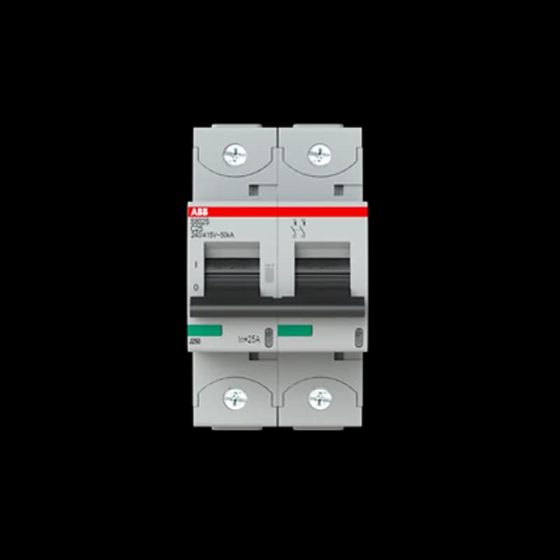 The S802S-C25 is a 2-pole High Performance Circuit breaker with C-characteristic, with cage terminal and a rated current of 25 A. It is a current limiting device with a maximum breaking capacity of 50kA at 240/415V. It can be used for voltages up to 400/690V and in DC as well. It has two different tripping mechanisms, the thermal tripping mechanism for overload protection and the electromechanic tripping mechanism for short circuit protection. The S802S-C25 complies with IEC/EN 60898-1 and IEC/EN 60947-2 and allows the use for residential, commercial and industrial applications. It has numerous of approvals, therefore it can be used worldwide. The extensive range of accessory makes the use of S802S-C25 more comfortable. Due to the fast arc extinction of S802S-C25 your application will be secured.