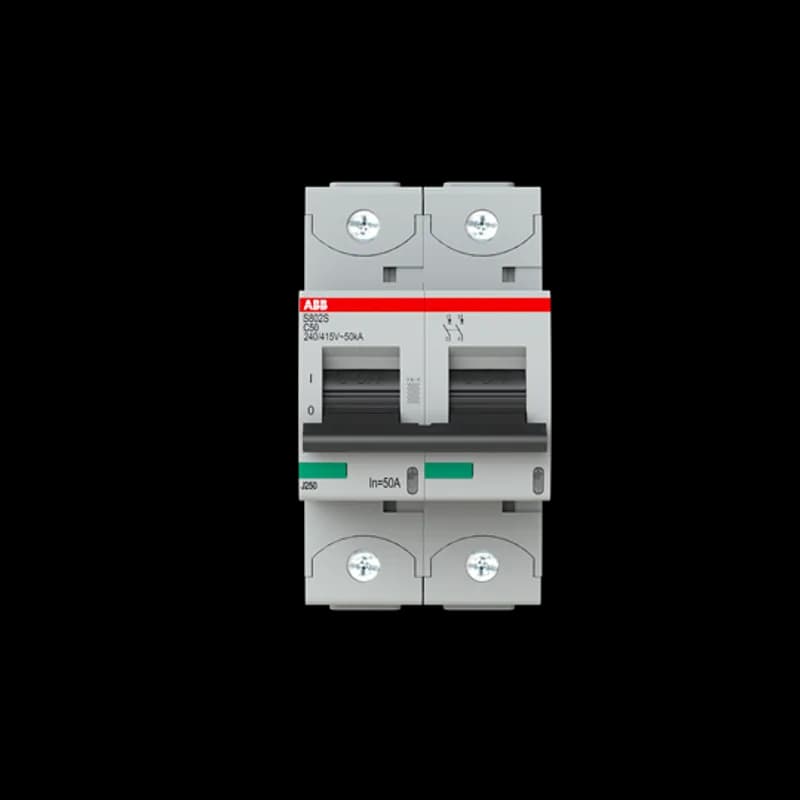 The S802S-C50 is a 2-pole High Performance Circuit breaker with C-characteristic, with cage terminal and a rated current of 50 A. It is a current limiting device with a maximum breaking capacity of 50kA at 240/415V. It can be used for voltages up to 400/690V and in DC as well. It has two different tripping mechanisms, the thermal tripping mechanism for overload protection and the electromechanic tripping mechanism for short circuit protection. The S802S-C50 complies with IEC/EN 60898-1 and IEC/EN 60947-2 and allows the use for residential, commercial and industrial applications. It has numerous of approvals, therefore it can be used worldwide. The extensive range of accessory makes the use of S802S-C50 more comfortable. Due to the fast arc extinction of S802S-C50 your application will be secured.
