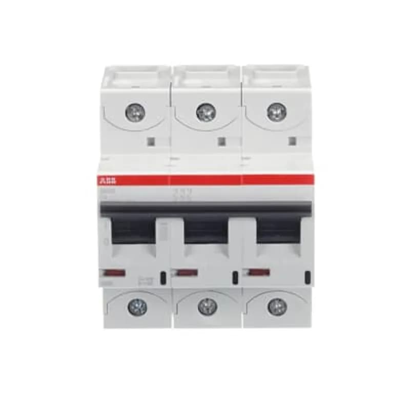 The S803S-C6 is a 3-pole High Performance Circuit breaker with C-characteristic, with cage terminal and a rated current of 6 A. It is a current limiting device with a maximum breaking capacity of 50kA at 240/415V. It can be used for voltages up to 400/690V and in DC as well. It has two different tripping mechanisms, the thermal tripping mechanism for overload protection and the electromechanic tripping mechanism for short circuit protection. The S803S-C6 complies with IEC/EN 60947-2 and allows the use for industrial applications. It has numerous of approvals, therefore it can be used worldwide. The extensive range of accessory makes the use of S803S-C6 more comfortable. Due to the fast arc extinction of S803S-C6 your application will be secured.