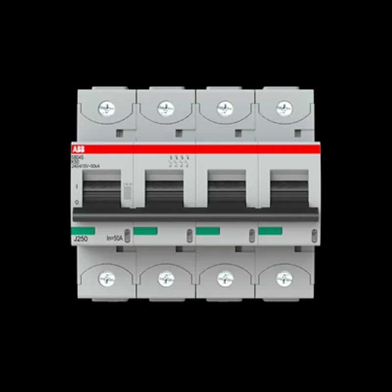 The S804S-K50 is a 4-pole High Performance Circuit breaker with K-Characteristic, with cage terminal and a rated current of 50 A. It is a current limiting device with a maximum breaking capacity of 50kA at 240/415V. It can be used for voltages up to 400/690V and in DC as well. It has two different tripping mechanisms, the thermal tripping mechanism for overload protection and the electromechanic tripping mechanism for short circuit protection. The S804S-K50 complies with IEC/EN 60898-1 and IEC/EN 60947-2 and allows the use for residential, commercial and industrial applications. It has numerous of approvals, therefore it can be used worldwide. The extensive range of accessory makes the use of S804S-K50 more comfortable. Due to the fast arc extinction of S804S-K50 your application will be secured.