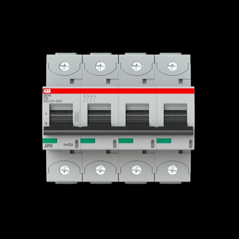 The S804S-C50 is a 4-pole High Performance Circuit breaker with C-characteristic, with cage terminal and a rated current of 50 A. It is a current limiting device with a maximum breaking capacity of 50kA at 240/415V. It can be used for voltages up to 400/690V and in DC as well. It has two different tripping mechanisms, the thermal tripping mechanism for overload protection and the electromechanic tripping mechanism for short circuit protection. The S804S-C50 complies with IEC/EN 60898-1 and IEC/EN 60947-2 and allows the use for residential, commercial and industrial applications. It has numerous of approvals, therefore it can be used worldwide. The extensive range of accessory makes the use of S804S-C50 more comfortable. Due to the fast arc extinction of S804S-C50 your application will be secured.