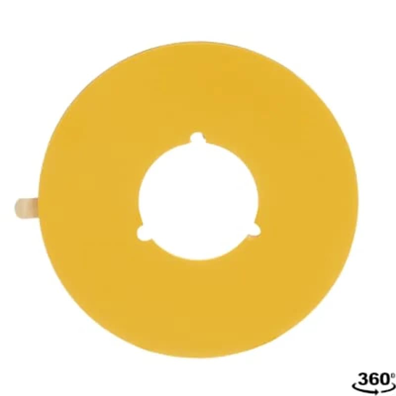 Yellow surround for panel mounted emergency stop button in 22.5 mm hole. No text. Adhesive film on back side.