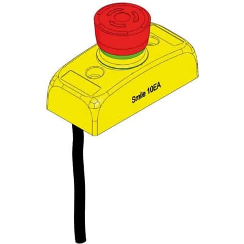 Emergency stop button in Smile enclosure, 2 x NC, Status LED in button, 1 meter cable 5 leads out of bottom.