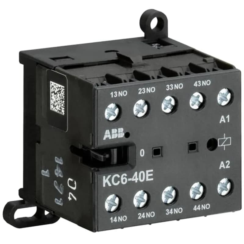 The KC6-40E mini contactor relay is a compact 4 pole contactor relay with screw terminals. They are ideally suited for applications where reliability is a must and space is at a premium. Mini contactors relays are used in residential buldings, commercial buildings and industrial applications for switching of control signals up to 3 A / 400 V (AC-15). Further features are the noiseless and hum-free coil and a a switch position indication.