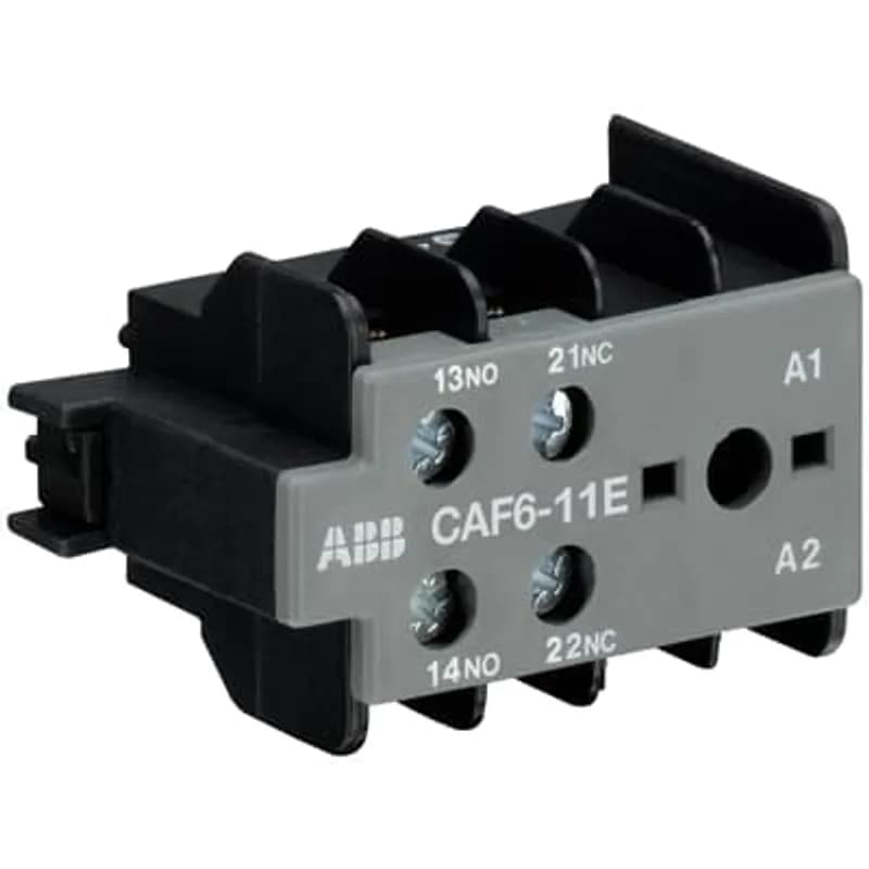 The CAF6-11E is an auxiliary contact for front mounting with 2 auxiliary contact and screw terminals.