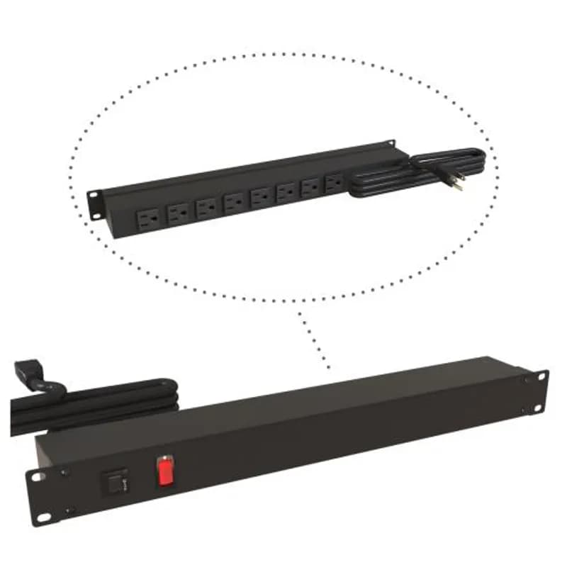 15A 8 Outlet Strip w/ switch, 15 ft. shielded cord - Outlets Rear - Black