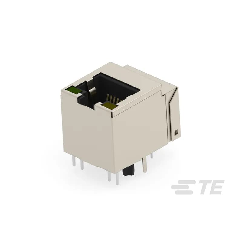 TE Connectivity 203324-E - RJ45 Connector, Single Port, 1 x 1, Jack, Shielded, 8 Position, Standard Profile, Through Hole - Solder, Vertical, Top Entry