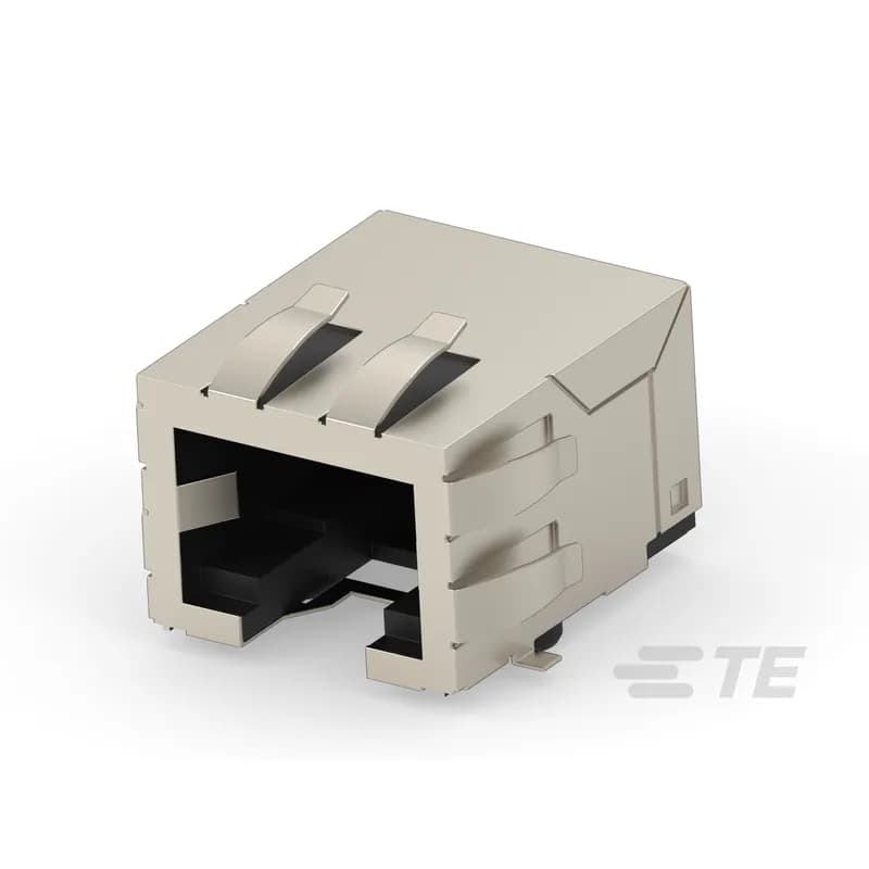 TE Connectivity 203441-E - RJ45 Connector, Single Port, 1 x 1, Jack, Shielded, Standard - Latch Down, 8 Position, Low Profile, Surface Mount, Right Angle, Side Entry