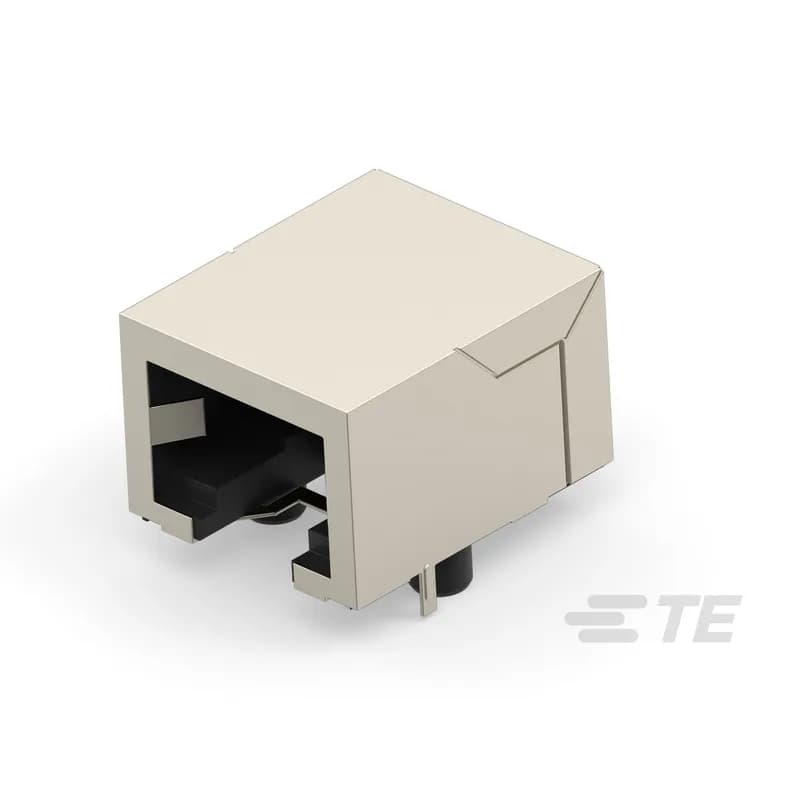 TE Connectivity 203495-E - RJ45 Connector, Single Port, 1 x 1, Jack, Shielded, Standard - Latch Down, 8 Position, Low Profile, Surface Mount, Right Angle, Side Entry, PCB Ground
