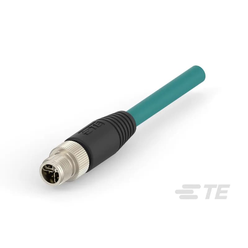 TE Connectivity TAX3812A202-005 - M12 Pigtail Cable Assembly, 8 Position, 5 m, Industrial Ethernet, Ethernet, X Code, M12 Plug End A, Shielded, Single Ended, PA66+25GF