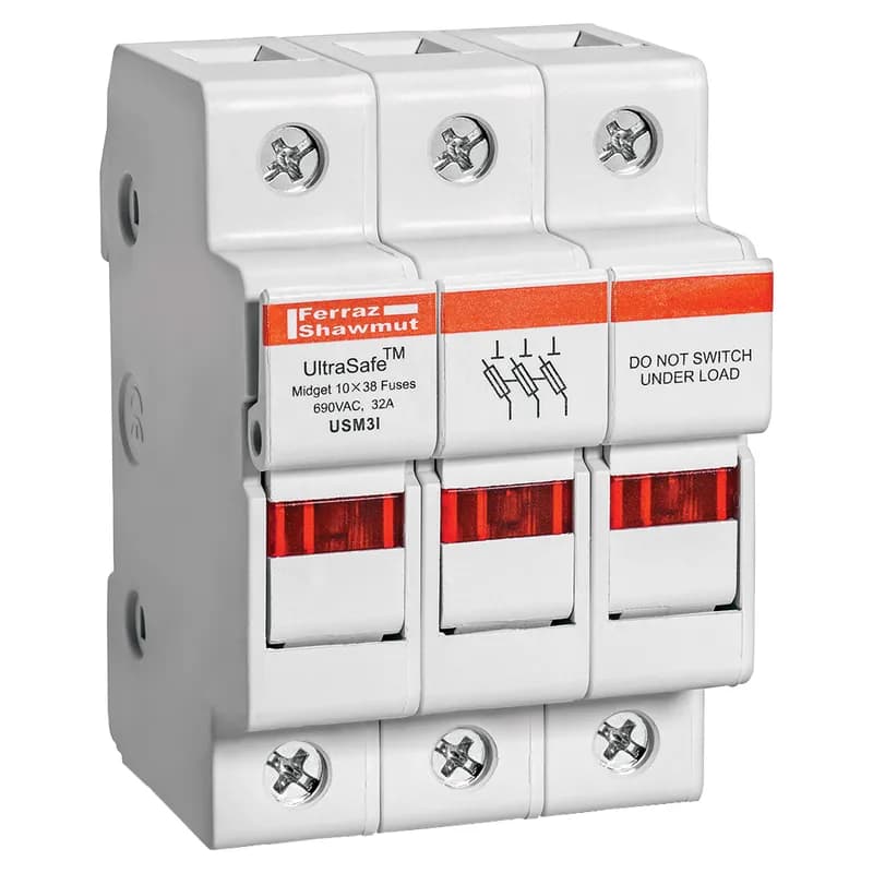 Mersen USM3I - Fuse Holder UltraSafe™ 600VAC 600VDC Midget 30A 3-Pole LED Pressure Plate IP20
