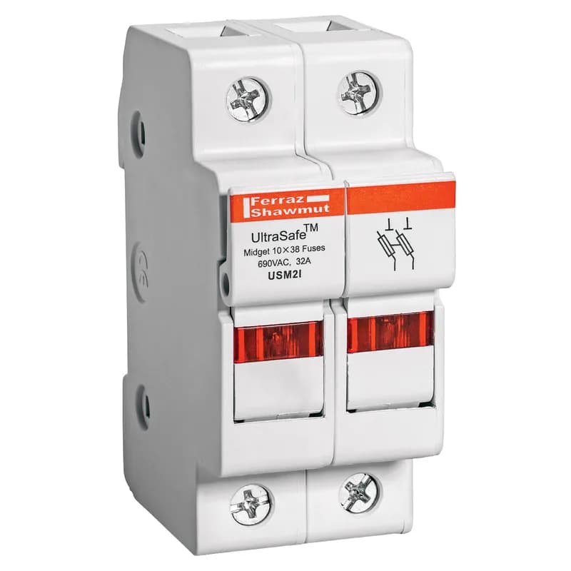 Fuse Holder UltraSafe™ 600VAC 600VDC Midget 30A 2-Pole LED Pressure Plate IP20