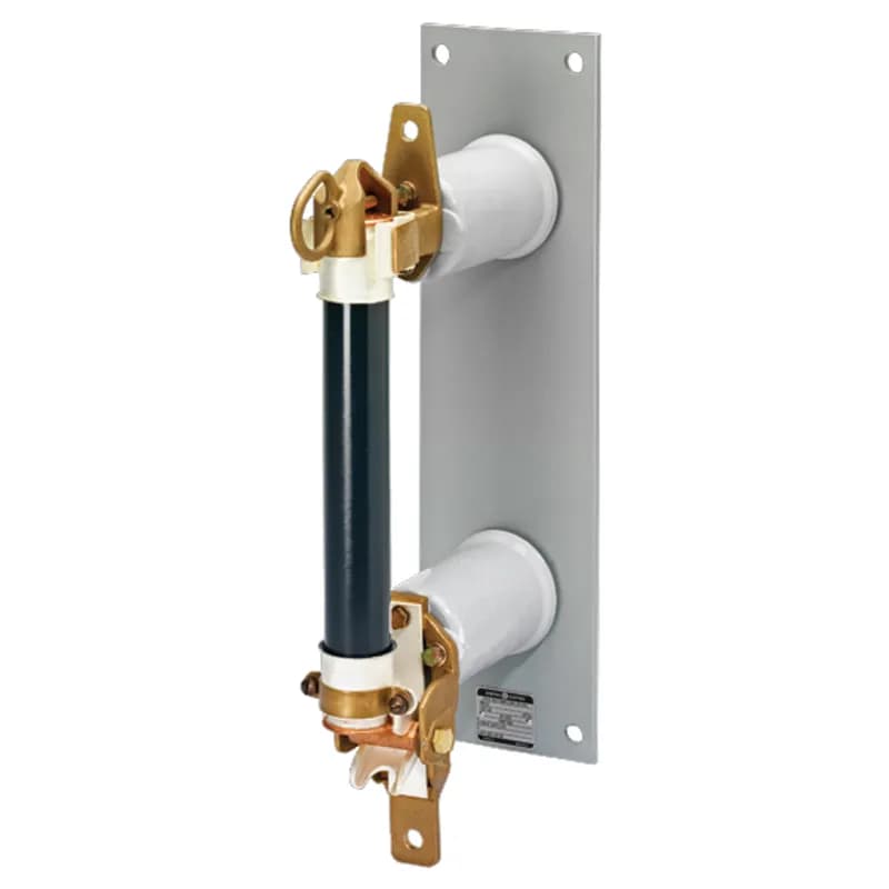 Fuse supports, non-disconnecting, are used primarily in potential transformer circuits, or where there is some other disconnecting or isolating device in series with the fuse in the circuit. Disconnecting switch devices have the additional feature of serving to isolate the equipment they protect. It should be noted that disconnecting switches are not load-breaking devices, therefore, the circuit must be open prior to the fuse disconnection. Select either a fuse support or a disconnecting switch for each fuse. Fuse supports and disconnecting switches include live parts for both ends. Both fuse supports and fuse disconnect switches can be mounted vertically or horizontally. The type EK are used for indoor installations while the type EKO are used outdoors. 15500 Volts EK-3C AEG series.